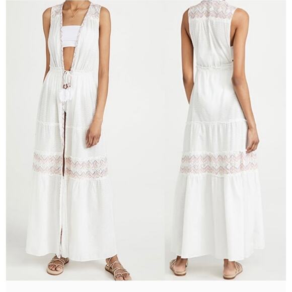 Ramy Brook Paloma Chevron Coverup dress Long embroidered white - Picture 1 of 11